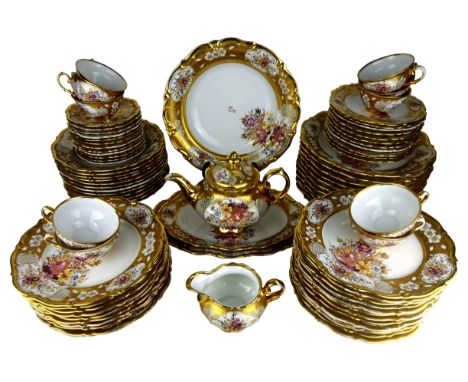 Comprehensive A Nason Murano Venetian dinner and tea service, decorated with floral sprays and initial S, gilt borders with r