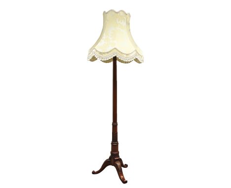 20th century carved mahogany Hepplewhite style standard lamp with shade   Condition Report   Click here for further images, c