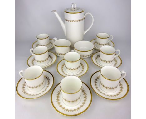 Royal Worcester 'Summer Morning' pattern eight person coffee service, gilt decoration on a white ground, (19)   Condition Rep