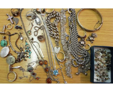 A collection of various white metal jewellery, some hallmarked, some stamped, to include a moonstone bracelet, pair of enamel