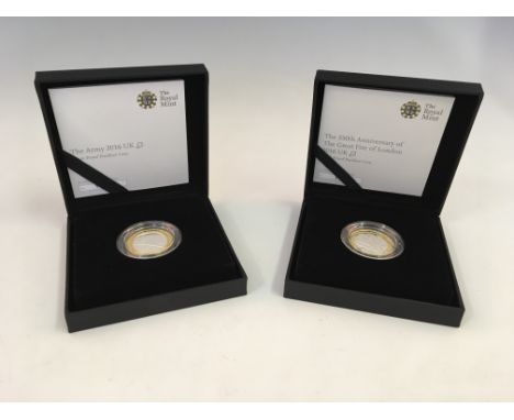 The Royal Mint The Army 2016 and 350th Anniversary of The Great Fire of London 2016 UK £2 silver proof (x4) and silver proof 