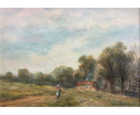 R. THORNE WAITE RWS (1842-1935). Framed, signed, dated ‘91’, watercolour and bodycolour, landscape with figure, cottage, and 