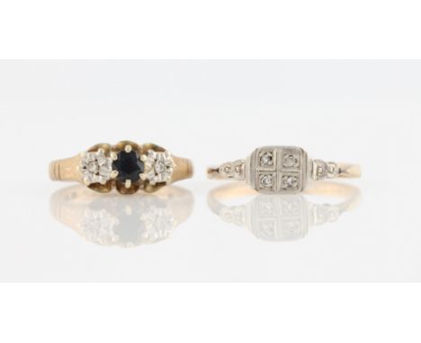 An early 20th Century four stone diamond ring, stamped 9ct & PLAT, ring size M, together with a hallmarked 9ct yellow gold sa