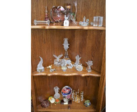 Decorative Glassware - Nachtmann animal models, cat and dolphins; another, dolphin candlestick; paperweights including Murano