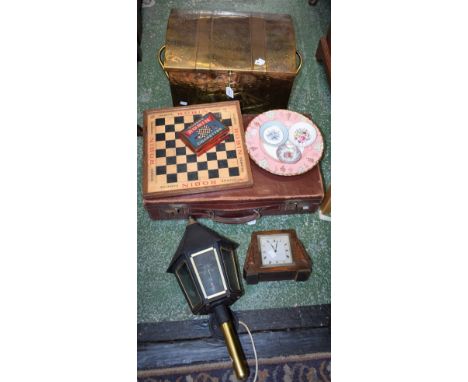 Boxes and Objects - a mid 20th century pressed brass two handled log bin, sailing ship to front panel, hinged cover, approx 5