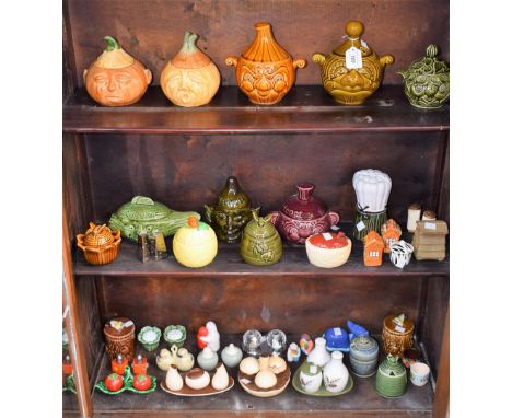 A quantity of novelty condiments, including a Carltonware mushroom cruet, novelty pickle jars, Beetroot, Cucumber, Pickled On