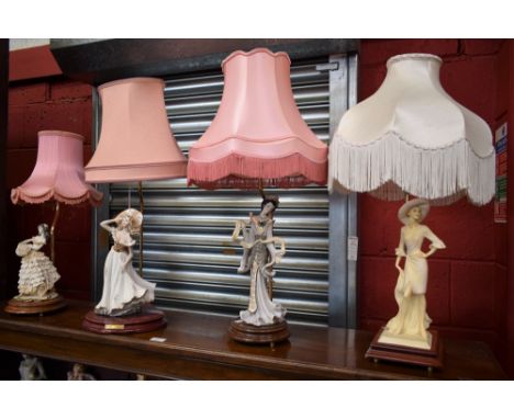 A Capodimonte table lamp, Lady in a Breeze; others similar, Oriental Lady, etc (4)