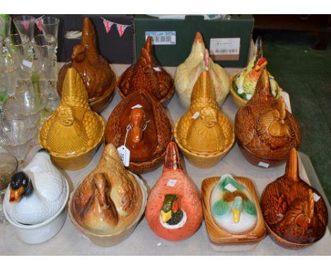 Ceramics  - a quantity of ceramic egg containers, various colours, and glazes, as hens, ducks, pheasants (13)