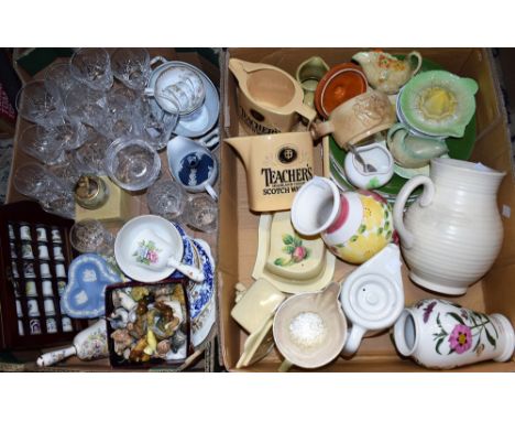 Ceramics and Glass - lead crystal drinking glasses; a Royal Crown Derby Mikado pattern cup, saucer and side plate; Wedgwood J