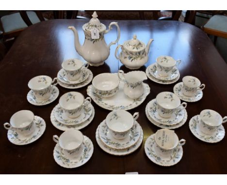 A Royal Albert Brigadoon pattern part tea and coffee service, comprising teapot, coffee pot, coffee cups, tea cups, saucers, 