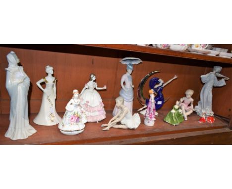 A Coalport limited edition figure, Olivia; a Nao figure, of a seated ballerina; others, similar, lady with fan, etc; a Poole 