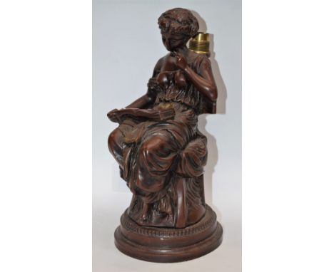 A figural table lamp, young lady reading a book, 29cm high