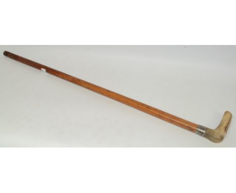 A George V horn hafted malacca walking cane, R Bone, Fakenham, silver collar, Birmingham 1916***PLEASE NOTE THERE IS NO BUYER