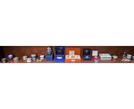 A Halcyon Days enamel desk weight, The History of Aviation; enamel boxes including Staffordshire Enamels exclusive,The Barcla
