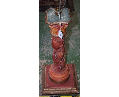 A carved wood columnar lamp base, 60cm high 