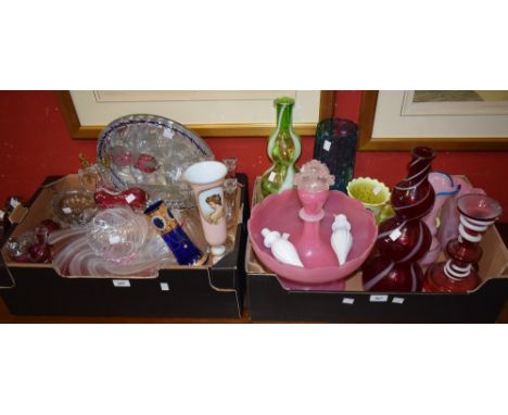 Glassware - 19th century and later including vaseline uranium glassware, art glass, Bohemian glassware, an opaque pink glass 