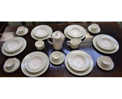 A Royal Worcester Allegro pattern six setting dinner and coffee service, comprising dinner plates, bowls, side plates, cups, 