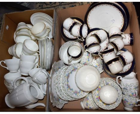 A Tuscan China Plant pattern part tea service, comprising cups, saucers, side plates, bread and butter plate, milk jug and su