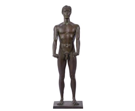 BREKER, ARNO (1900-1991), "Jüngling", 1977, Bronze, patiniert, vollplastischer männlicher Akt, als Modell der Olympia-Schwimm