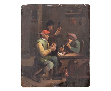 TENIERS, DAVID II (1610-1690), "In der Wirtsstube", zwei Herren an einem Tsich sitzend und sich die Pfeife anzündend, der Wir