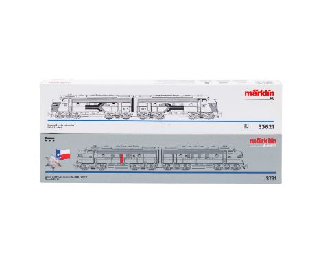 MÄRKLIN 2-tlg Konvolut US-Loks, Spur H0, blaue Doppel-Diesellok 3781 der 'Texas & Pacific' GM EMD F7 sowie der grauen Diesell