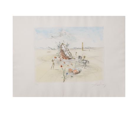 DALI, SALVADOR, nach (1904-1989), "Cavalier Cosmique", 1982, nach einer Federzeichnung Dalis von 1962, kolorierte Radierung, 