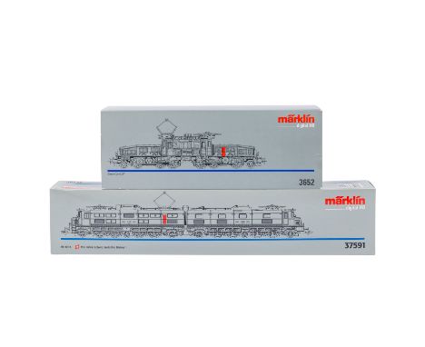 MÄRKLIN zwei E-Lokomotiven der SBB, Spur H0, bestehend aus E-Lok 3652 'Krokodil' in brauner Ausführung und die grüne Doppel-E