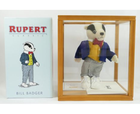 Steiff, Bill Badger plush figure, Rupert Classics, limited edition number 422 of 1500 complete with outfit and leather shoes,