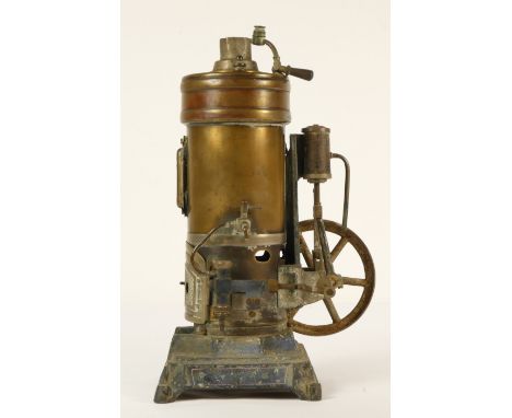 A Bing 130 vertical live steam engine, c.1925, incomplete, lacking burner and chimney, 26cm. 