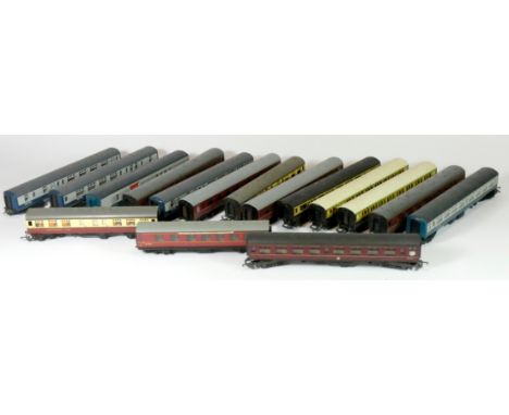 Sixteen OO gauge passenger coaches, to include a Hornby M 9450, Hornby Dublo M 4193, Lima 5051,Tri-Ang M3022 and others 