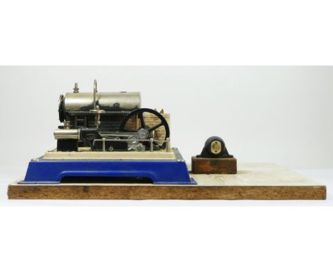 A Wilesco Dampfmaschine D16 live steam horizontal engine, lacking chimney. 