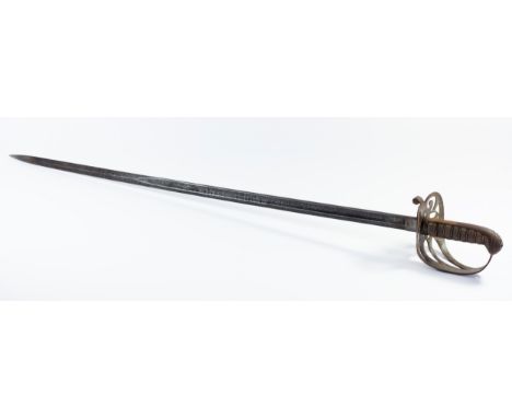 A Victorian Rifle Volunteers Officer's Sword, the 32 3/4 inch, single edged blade with etched foliage panels, Victorian crown