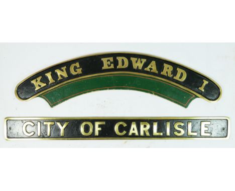 Two small brass replica locomotive nameplates 'King Edward I', original carried by GWR King class engine 6024, 42 x 8 cm, tog