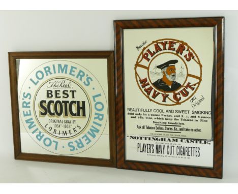 A vintage Lorimer's Best Scotch advertising mirror, 35 x 35cm and a vintage Players Navy Cut advertising mirror, 44 x 29cm (2