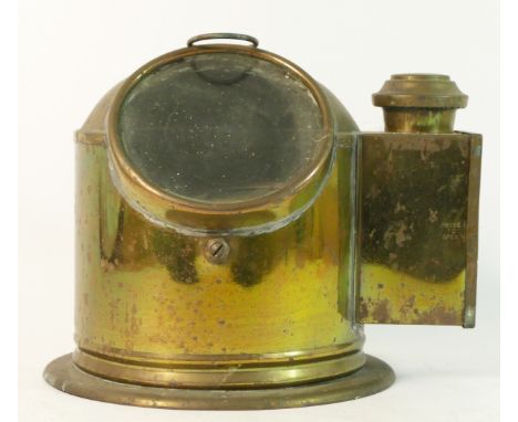 A brass ships binnacle, with 13cm compass and paraffin burner lamp 