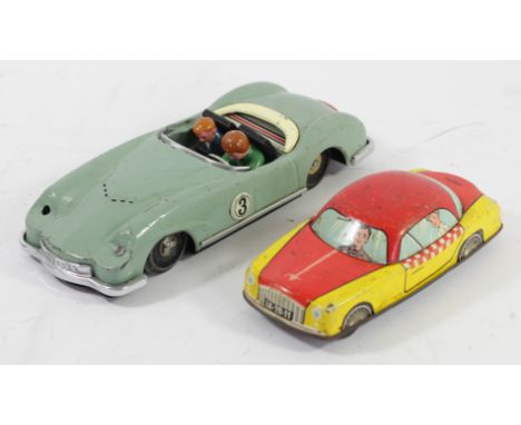 An E Flim Lemez Hungarian friction tinplate taxi, c.1960s, together with a Chinese made tinplate friction tinplate car, with 