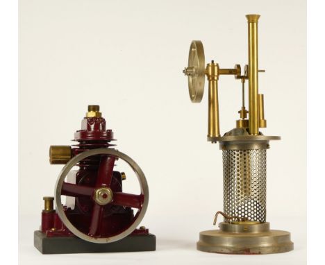 Stuart Turner maroon compressor engine, with 4.5 inch heavy flywheel, 2 cylinders and pulley for belt drive opposite flywheel