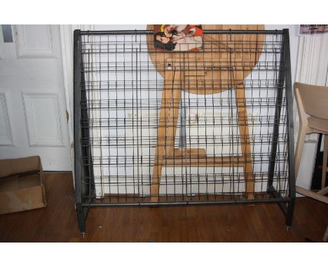 A METAL FRAMED RECORD AND CD STAND, with nine levels, 140cm long x125cm high and 46cm deep