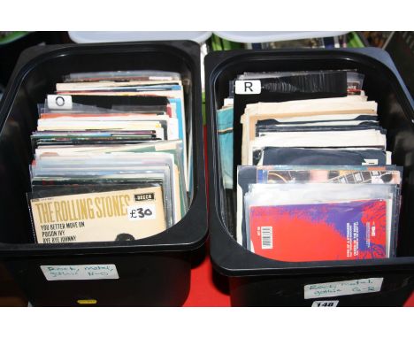 TWO TRAYS CONTAINING OVER TWO HUNDRED 7' SINGLES OF ROCK, METAL AND GOTH MUSIC, including Neds Atomic Dustbin, Ozzy Osbourne,