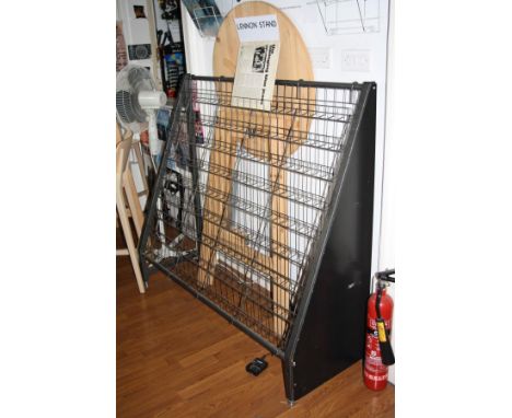 A METAL FRAMED RECORD AND CD STAND, with nine levels, 140cm long x125cm high and 46cm deep