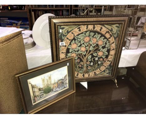 A firescreen and a print of Lincoln.