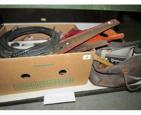 A tool box, tool bag and box of tools.