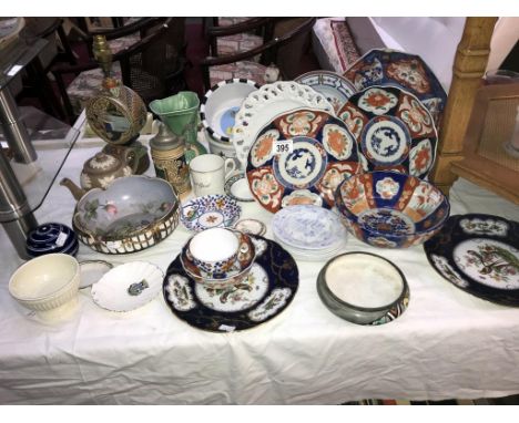 A mixed lot of china including oriental, Shelley, Wedgwood, Noritake, cabinet plates etc, some a/f.