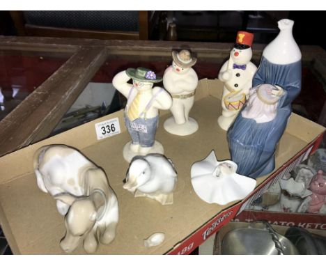 3 Royal Doulton Snowman figures, a NAO goose, a Lladro cow and a Lladro nun 5501, all a/f.