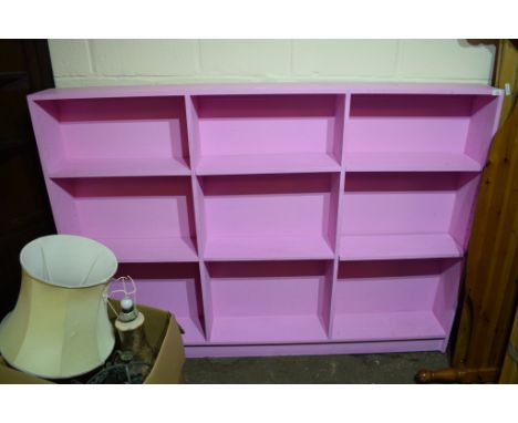 LARGE PAINTED WOOD BOOK SHELF, WIDTH APPROX 182CM