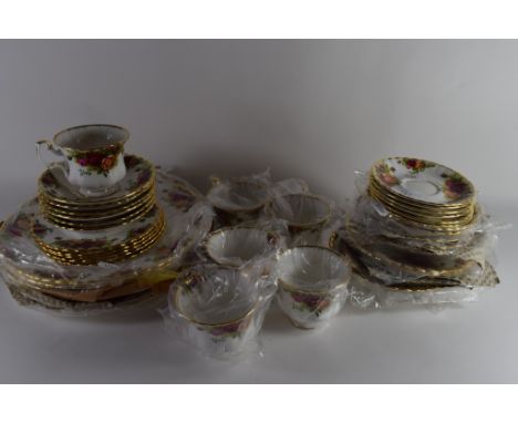 ROYAL ALBERT OLD COUNTRY ROSES PART TEA SET INCLUDING 5 CUPS, SAUCERS, VARIOUS SIDE PLATES, SERVING DISHES ETC