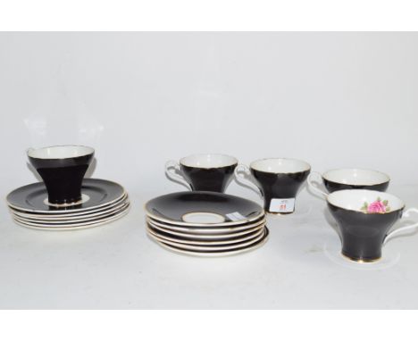 AYNSLEY PART TEA SET COMPRISING FIVE CUPS, SAUCERS AND SIDE PLATES