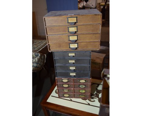 THREE SMALL VINTAGE CARD TYPE FILING UNITS, WIDEST APPROX 39CM