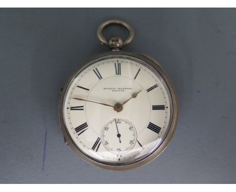 A silver hallmarked cased open face pocket watch, white enamel dial with Roman numerals to chapter ring with subsidiary secon