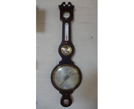 A 19th century mahogany barometer with hydrometer above a thermometer above a 10" silvered dial - signed R Cummins
Condition 